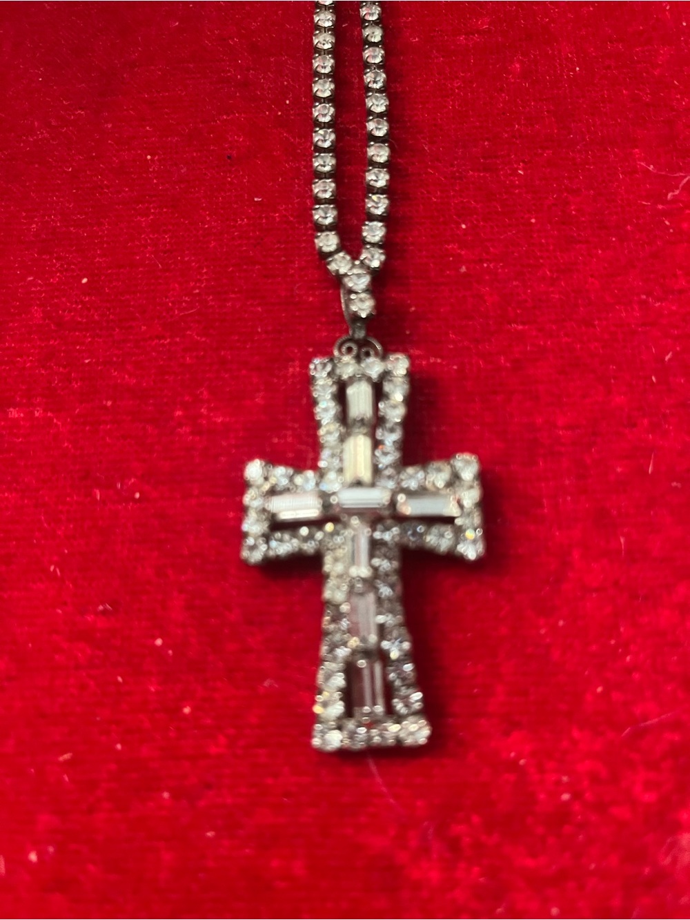 Silver Crystal Cross Pendant Necklace - Silver